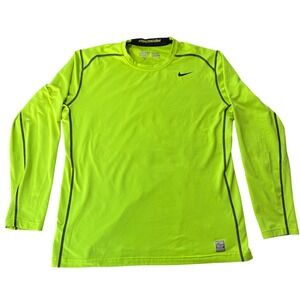 Nike Pro Combat Hyperwarm Top Mens XL Neon Volt Green Long Sleeve 547809-702